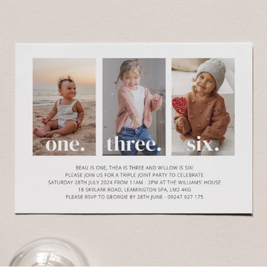 Invitation anniversaire triple conjointe photo