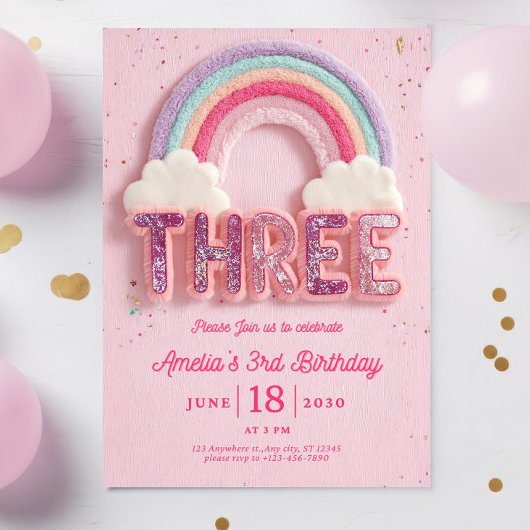 Invitation anniversaire Troisième modifiable, rose