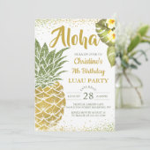 Invitation Anniversaire Tropical Aloha Green Gold Pineappy (Debout devant)