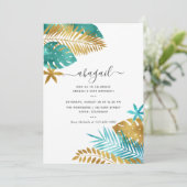 Invitation Anniversaire Tropical Bleu-vert et Or (Debout devant)