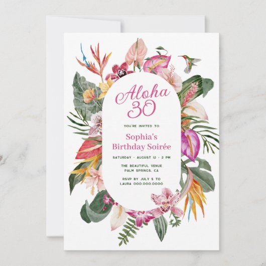Invitation Anniversaire tropical d'Aloha (Devant)