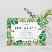 Invitation Anniversaire tropical de corail de Flamant rose (Debout devant)
