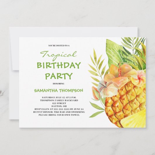 Invitation Anniversaire tropical de l'ananas (Devant)