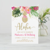 Invitation Anniversaire tropical de l'ananas Aloha (Debout devant)