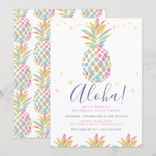 Invitation Anniversaire Tropical de l'Ananas Aquarelle Arc-en