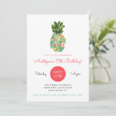 Invitation Anniversaire tropical de l'ananas floral Invitatio (Debout devant)