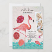 Invitation Anniversaire tropical | Flamant rose et points | I (Devant)