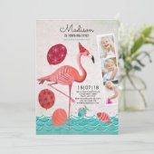 Invitation Anniversaire tropical | Flamant rose et points | I (Debout devant)