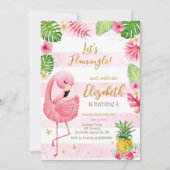 Invitation Anniversaire Tropical Flamant Rose Fêtard (Devant)