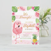 Invitation Anniversaire Tropical Flamant Rose Fêtard (Debout devant)
