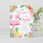 Invitation Anniversaire Tropical Flamingo Flamingle  (Debout devant)