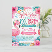 Invitation Anniversaire Tropical Flamingo Splash Pool Party (Debout devant)