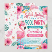 Invitation Anniversaire Tropical Flamingo Splash Pool Party (Devant / Derrière)