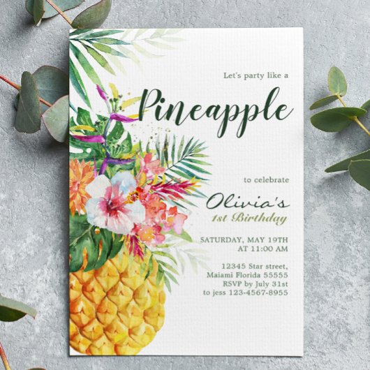 Invitation Anniversaire Tropical Floral Ananas
