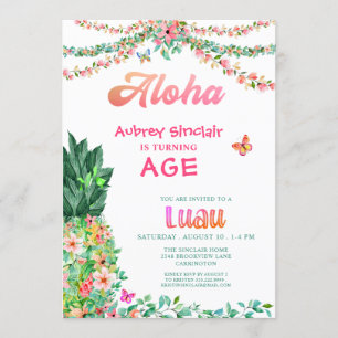 Invitation Anniversaire tropical Floral Pineapple Luau