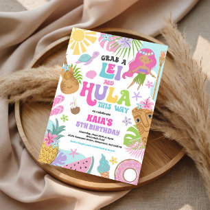 Invitation Anniversaire Tropical Hawaïen Luau Piscine
