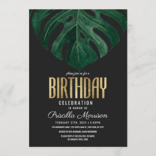 Invitation Anniversaire tropical moderne d'or de feuille de