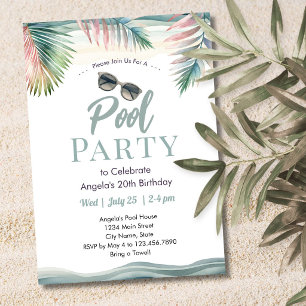 Invitation Anniversaire Tropicale Fête de Piscine d'Été
