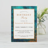 Invitation Anniversaire Turquoise Abstrait de Boho en cuivre (Debout devant)