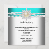Invitation Anniversaire Turquoise Blue Aqua White Pearl Flowe (Dos)