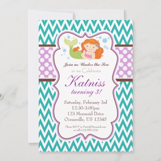 Invitation Anniversaire Turquoise de Chevron et de Polka Pot (Devant)