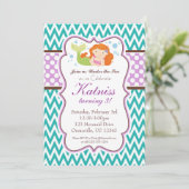 Invitation Anniversaire Turquoise de Chevron et de Polka Pot (Debout devant)