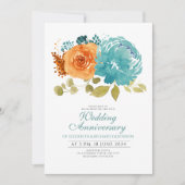 Invitation Anniversaire turquoise du Mariage floral orange br (Devant)