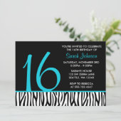 Invitation Anniversaire turquoise et noir de nombre du bonbon (Debout devant)