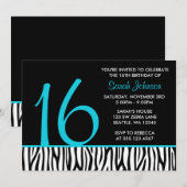 Invitation Anniversaire turquoise et noir de nombre du bonbon (Devant / Derrière)