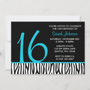 Invitation Anniversaire turquoise et noir de nombre du bonbon