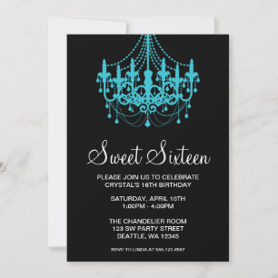 Invitation Anniversaire turquoise et noir de sweet sixteen de