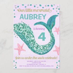 Invitation Anniversaire turquoise mauve de la queue de partie