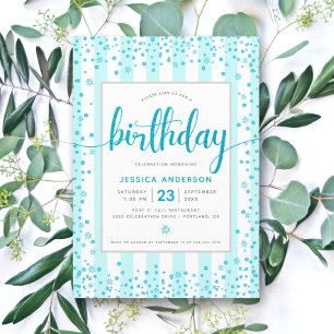 Invitation Anniversaire turquoise parties scintillant moderne