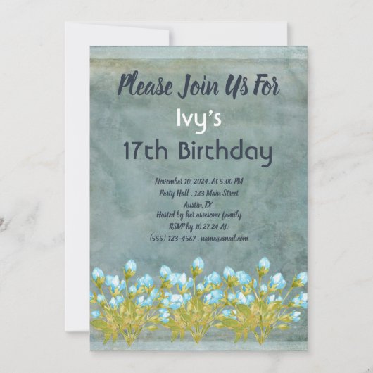 Invitation Anniversaire Turquoise rustique (Devant)