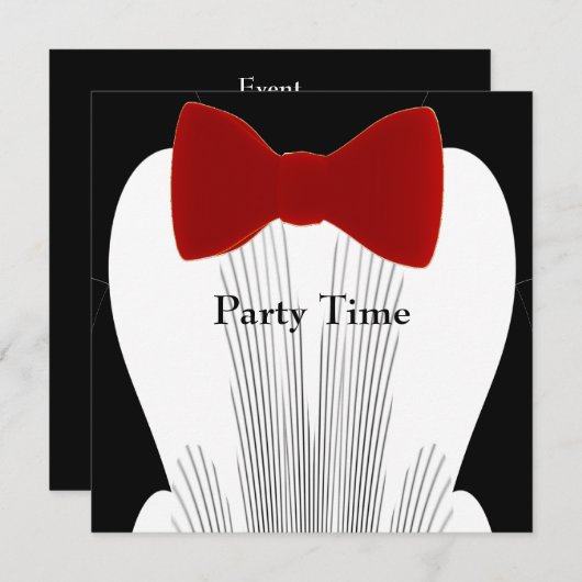 Invitation Anniversaire Tuxedo Cravate rouge (Devant / Derrière)