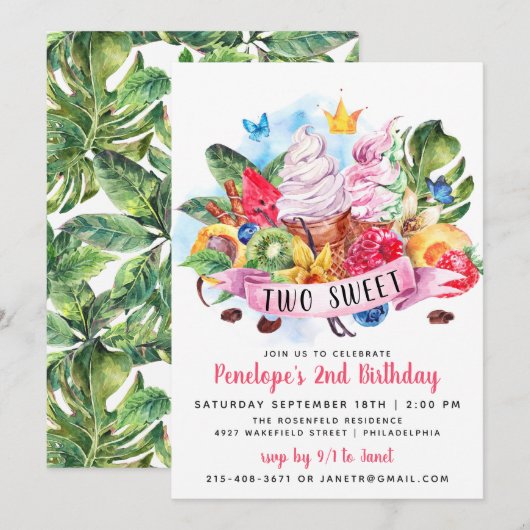 Invitation anniversaire Twotti Frutti Two Sweet (Devant / Derrière)
