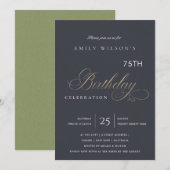 INVITATION ANNIVERSAIRE TYPOGRAPHIE NAVY OR SIMPLE TOUT ÂGE (Devant / Derrière)