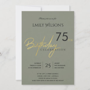 INVITATION ANNIVERSAIRE TYPOGRAPHIE OR GRIS SIMPLE TOUT ÂGE