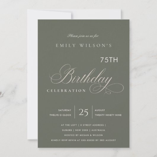 INVITATION ANNIVERSAIRE TYPOGRAPHIE OR GRIS SIMPLE TOUT ÂGE (Devant)