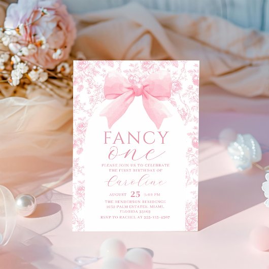 Invitation anniversaire un an fantaisie toile rose