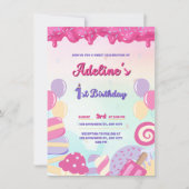 INVITATION ANNIVERSAIRE UN AN ROSE ET CANDY DOUCE (Devant)