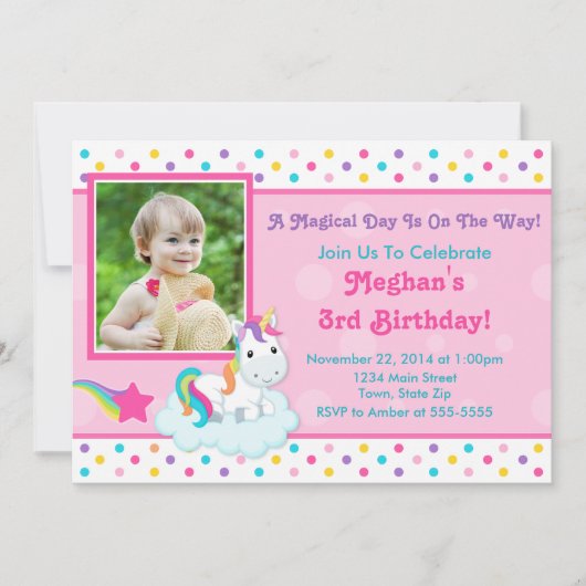 Invitation Anniversaire Unicorn 5x7 Carte photo (Devant)