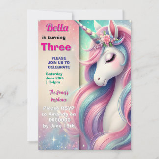 Invitation Anniversaire Unicorne Pastel Rainbow Pa