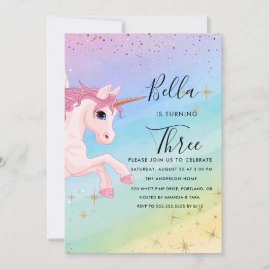 Invitation Anniversaire Unicorne Pastel Rainbow Pa (Devant)