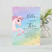 Invitation Anniversaire Unicorne Pastel Rainbow Pa (Debout devant)