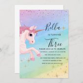 Invitation Anniversaire Unicorne Pastel Rainbow Pa (Devant / Derrière)