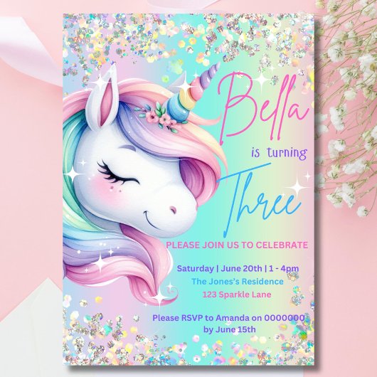 Invitation Anniversaire Unicorne Pastel Rainbow Pa
