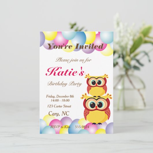 Invitation Anniversaire unique de la chouette (Debout devant)