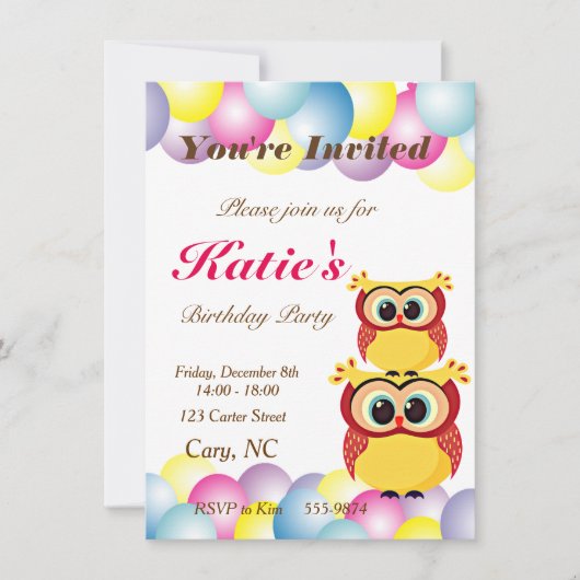Invitation Anniversaire unique de la chouette (Devant)
