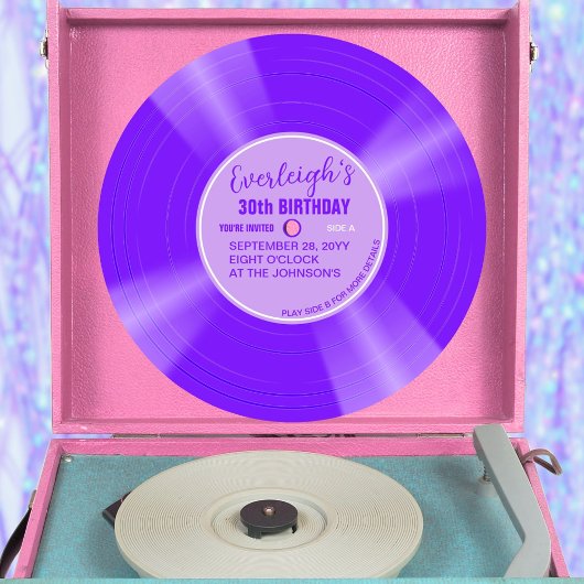 Invitation Anniversaire unique de vinyle violet